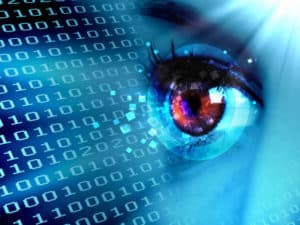 Stream of digital data with a human eye